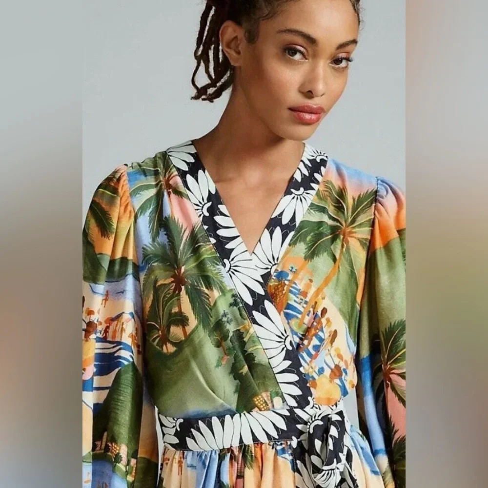 NWT Farm Rio Carioca Long Sleeve Tropical Wrap Mini Sz Medium - Picture 3 of 12